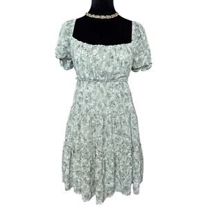 Mi Ami Sage Green Floral Milkmaid Cottagecore Dress Smocked Puff Sleeve XXS